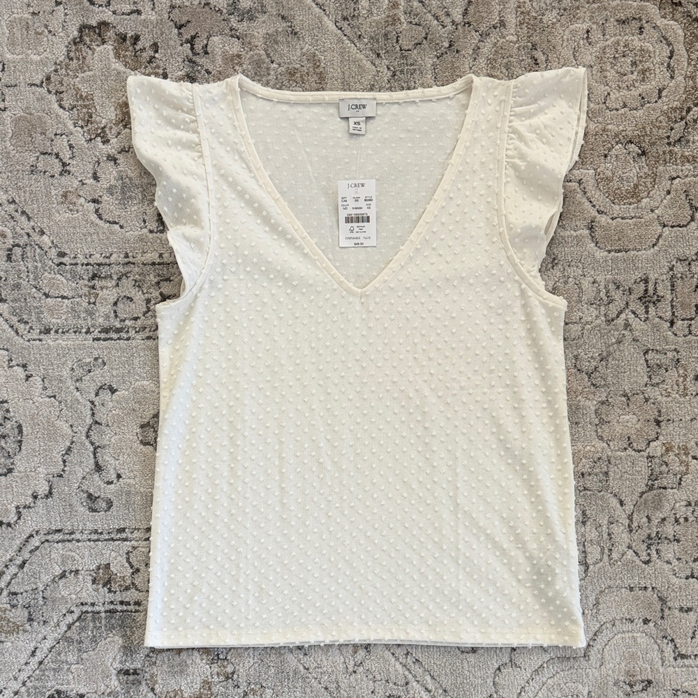 J. Crew Cream Textured Flutter Sleeve Blouse NWT, XS
